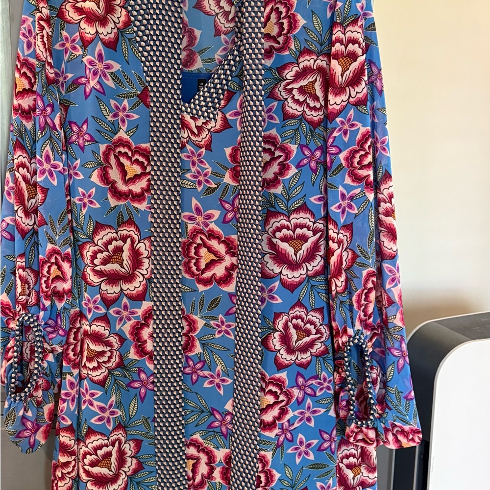 Floral Blue Dress with Belt - Picture 3 of 9